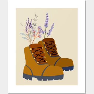 Wild flowers hiking boots Posters and Art